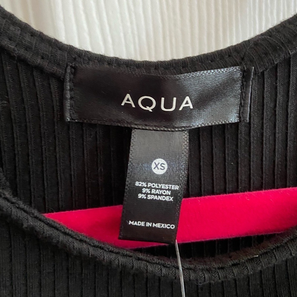 AQUA‎ Ribbed Knit Halter Mini Dress XS Black Bodycon - Picture 2 of 7